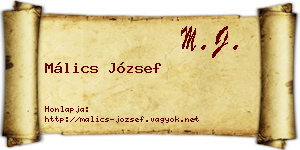 Málics József névjegykártya